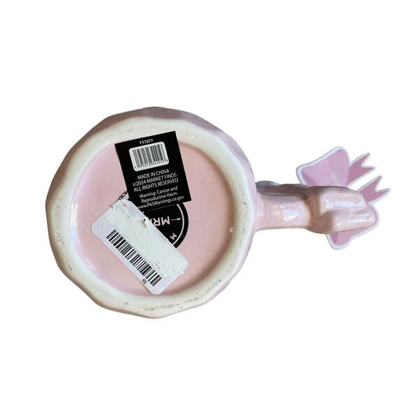 Market Finds Hand Painted Pink Bow Handle Ceramic Coffee Tea Mug Set of 2 NEW - Picture 10 of 13